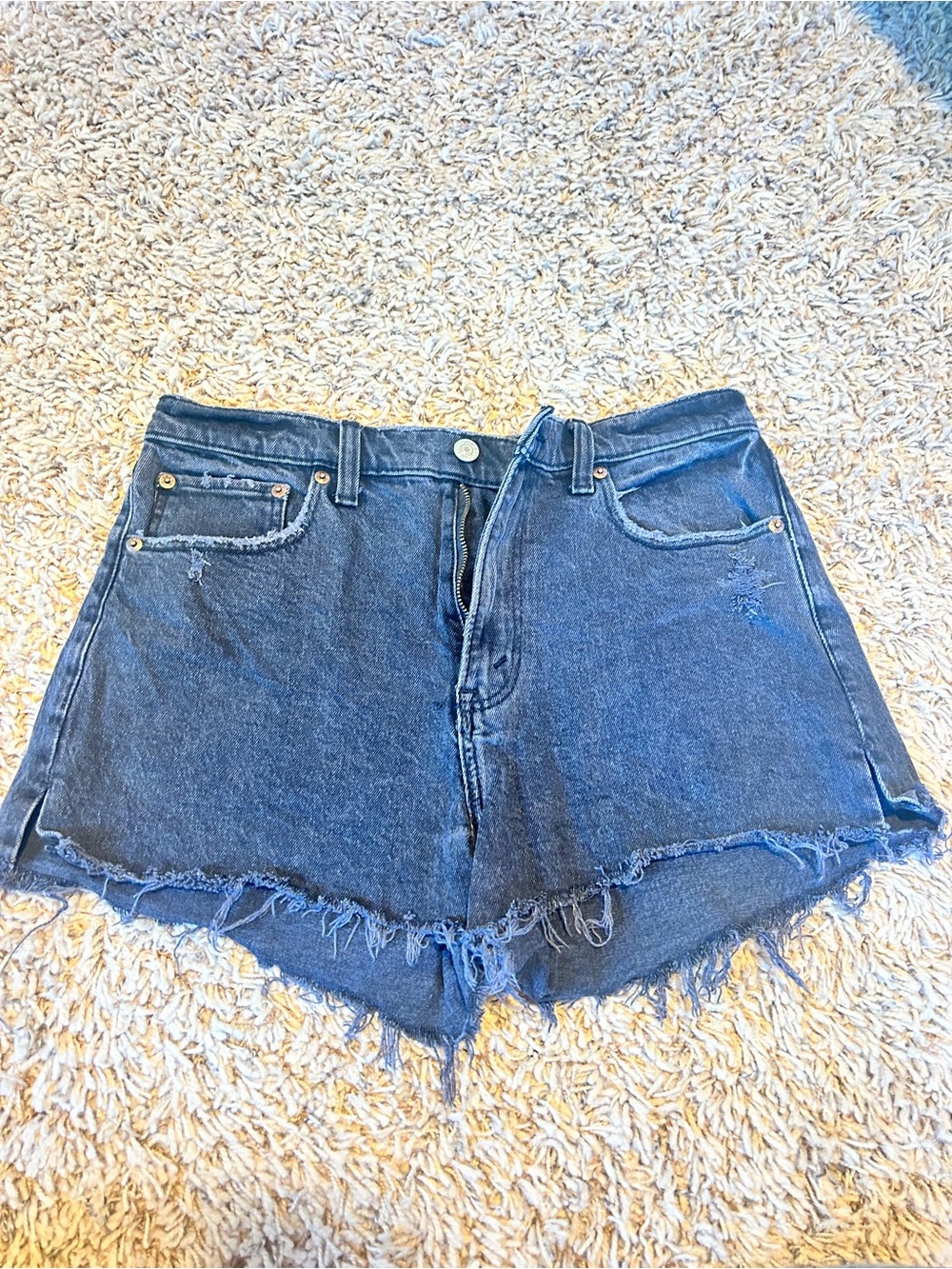 Abercrombie & Fitch Black “Mom Short” Denim Frayed Cutoff Shorts